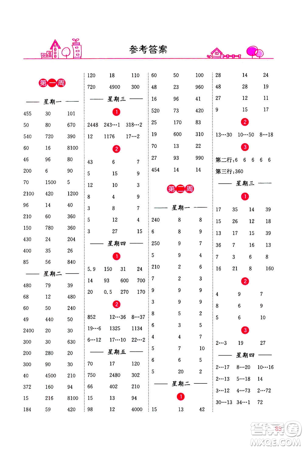 河海大學(xué)出版社2020年計算小狀元小學(xué)數(shù)學(xué)四年級上冊SJ蘇教版參考答案