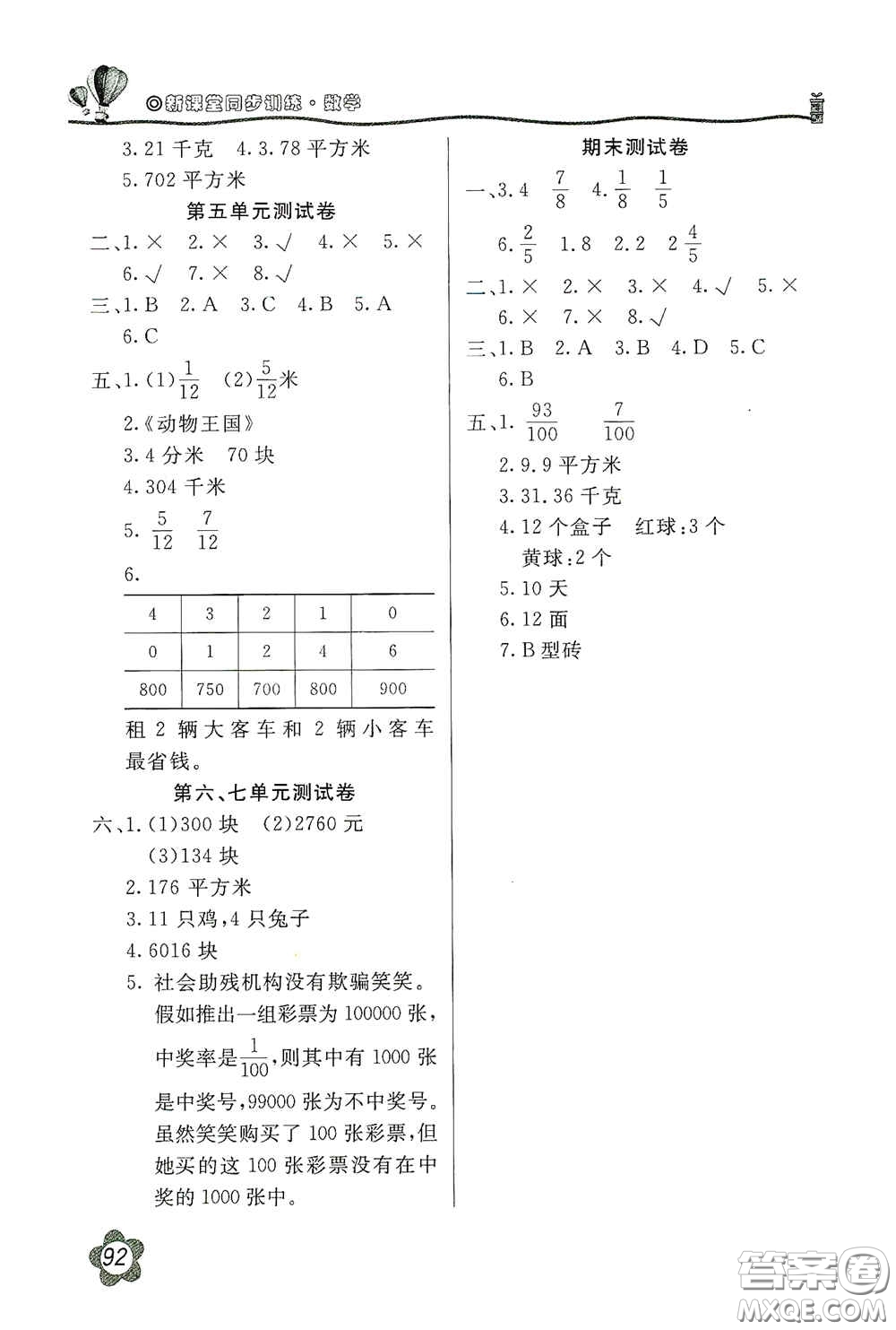 北京教育出版社2020新課堂同步訓(xùn)練五年級數(shù)學(xué)上冊北師大版答案