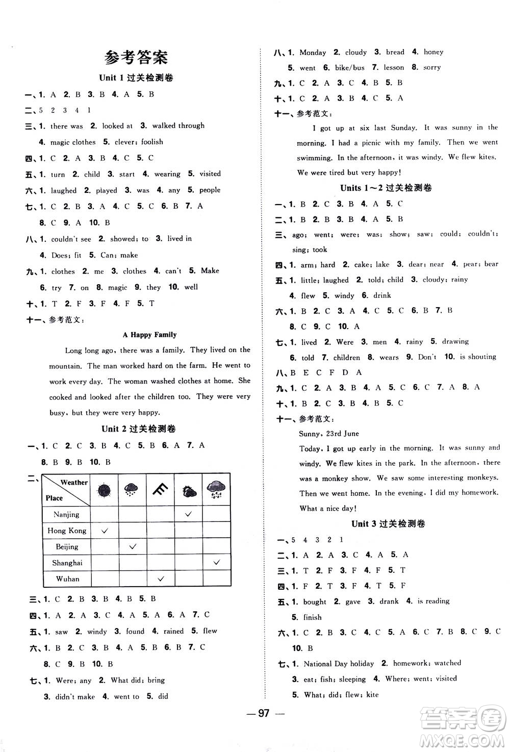 2020年陽光同學(xué)一線名師全優(yōu)好卷六年級上冊英語YL譯林版參考答案