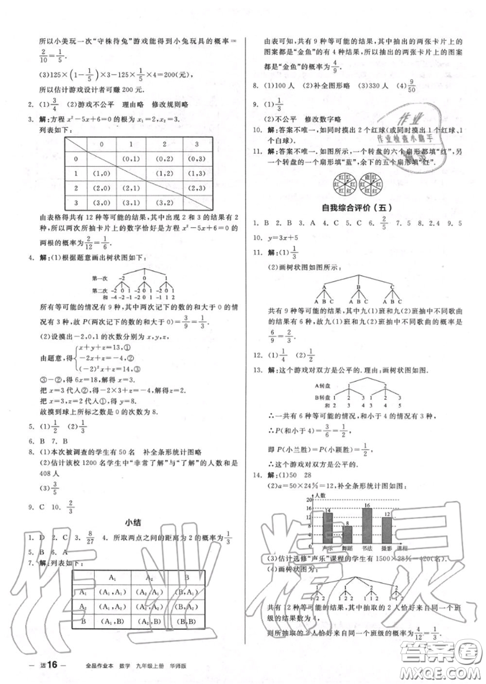陽(yáng)光出版社2020秋全品作業(yè)本九年級(jí)數(shù)學(xué)上冊(cè)華師版答案