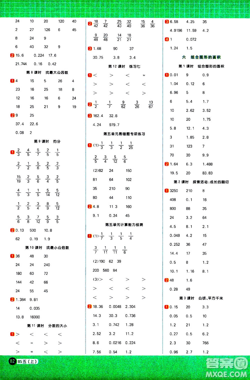 江西教育出版社2020年陽(yáng)光同學(xué)計(jì)算小達(dá)人數(shù)學(xué)五年級(jí)上冊(cè)BS北師版參考答案