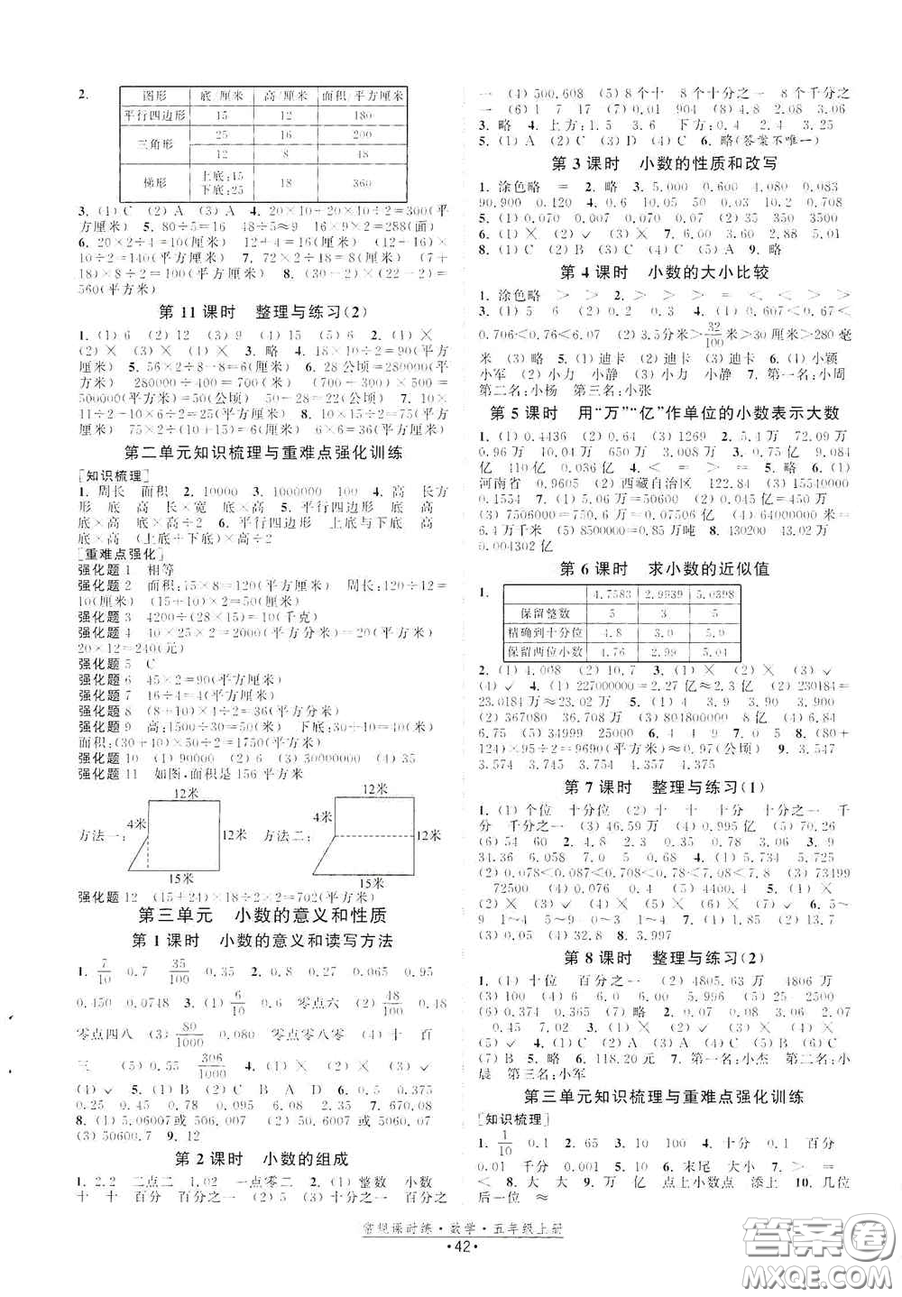 福建人民出版社2020常規(guī)課時練五年級數(shù)學(xué)上冊蘇教版答案