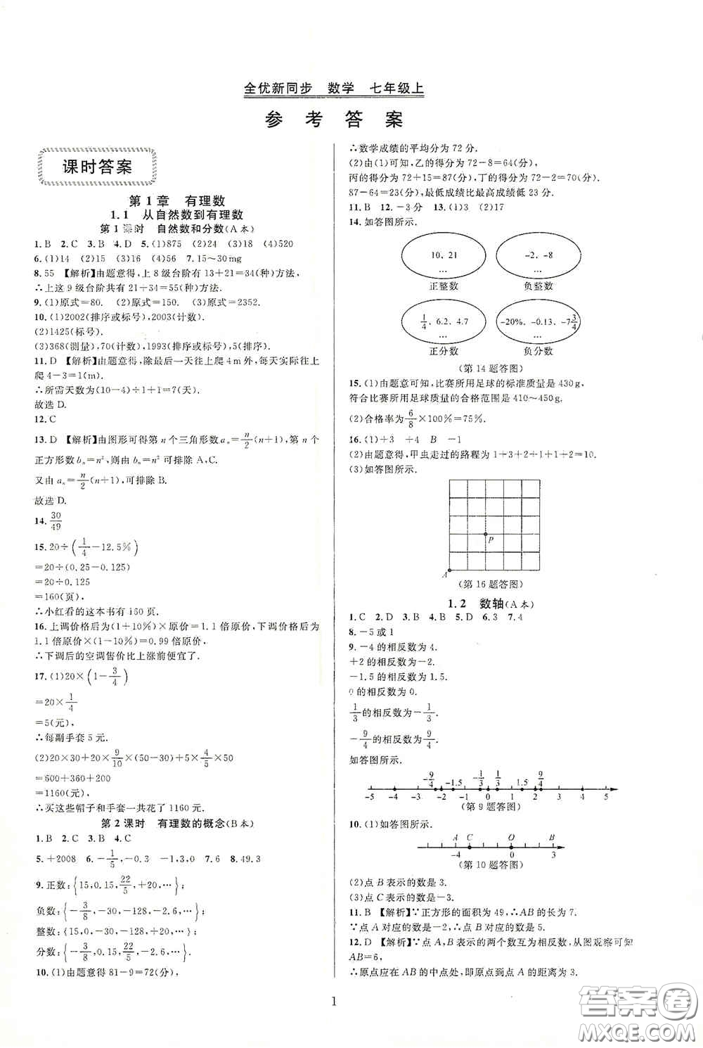 浙江教育出版社2020全優(yōu)新同步七年級數(shù)學(xué)上冊浙版答案