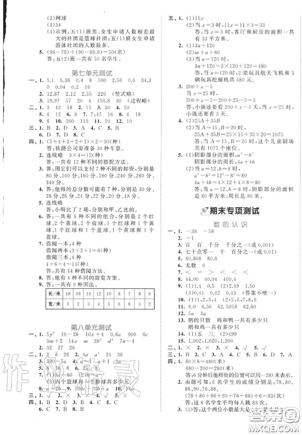 西安出版社曲一線2020秋小兒郎53全優(yōu)卷五年級(jí)數(shù)學(xué)上冊(cè)蘇教版答案