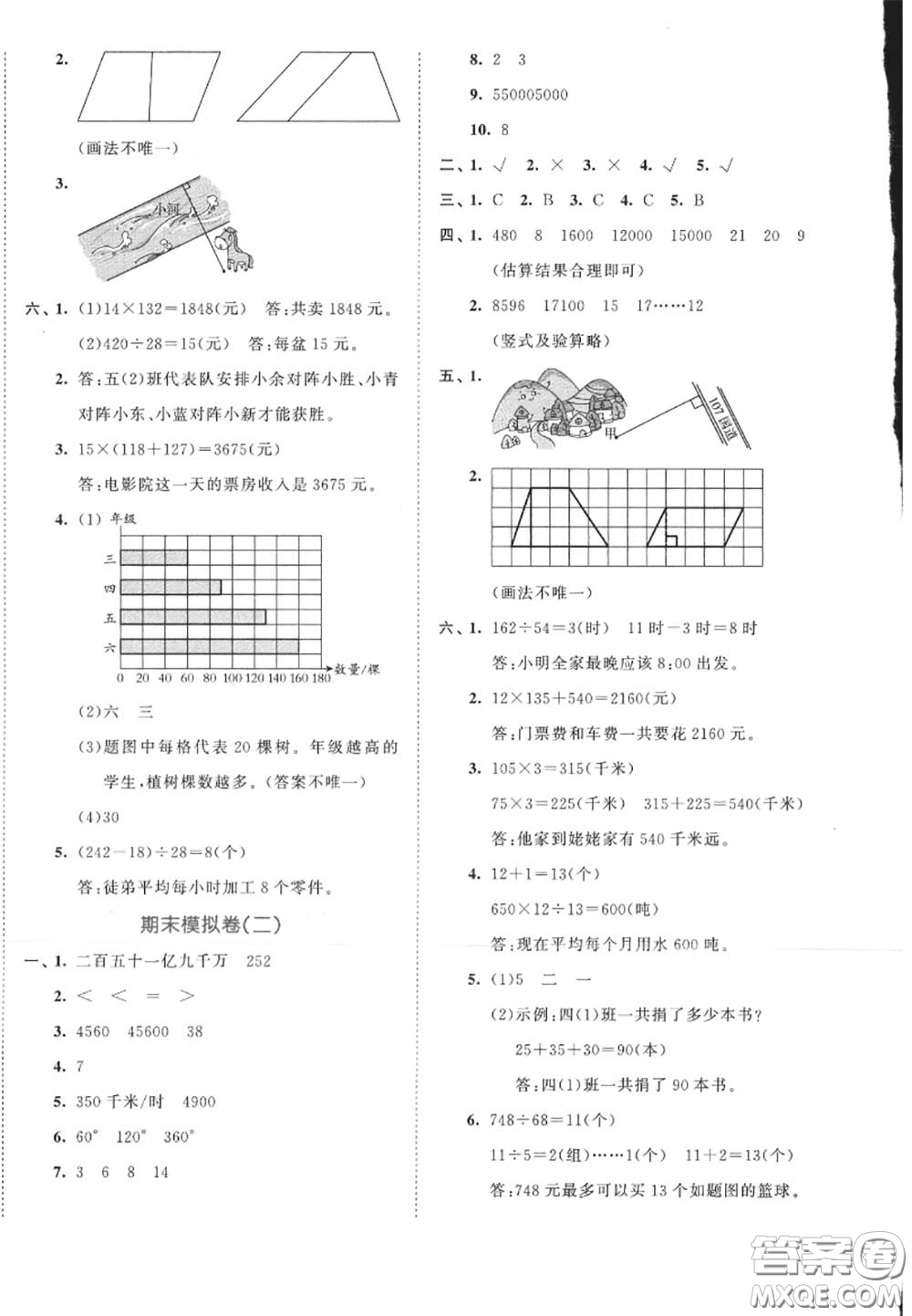 西安出版社曲一線2020秋小兒郎53全優(yōu)卷四年級(jí)數(shù)學(xué)上冊(cè)人教版答案