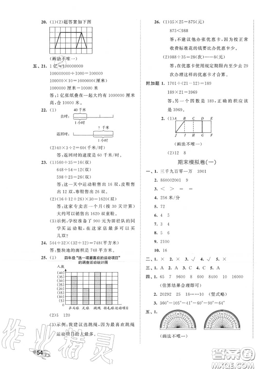 西安出版社曲一線2020秋小兒郎53全優(yōu)卷四年級(jí)數(shù)學(xué)上冊(cè)人教版答案