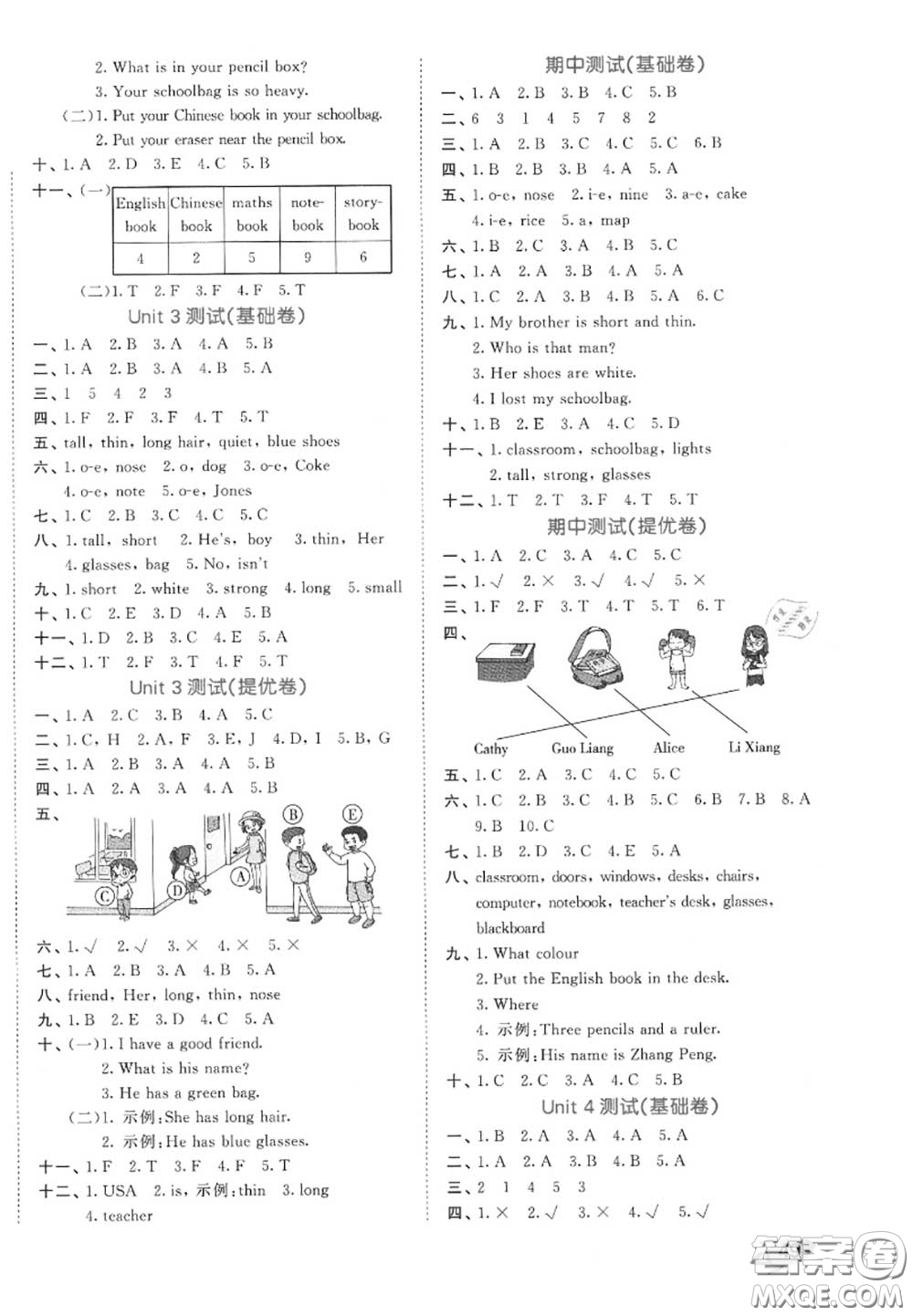 西安出版社曲一線2020秋小兒郎53全優(yōu)卷四年級(jí)英語上冊(cè)人教版答案