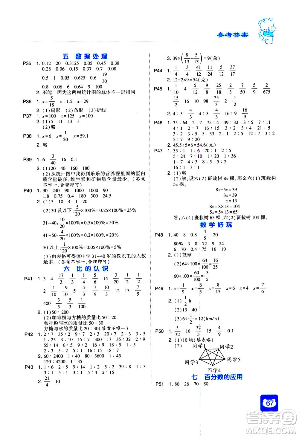 河海大學(xué)出版社2020年經(jīng)綸學(xué)典計(jì)算小能手?jǐn)?shù)學(xué)六年級(jí)上冊(cè)BS北師版參考答案