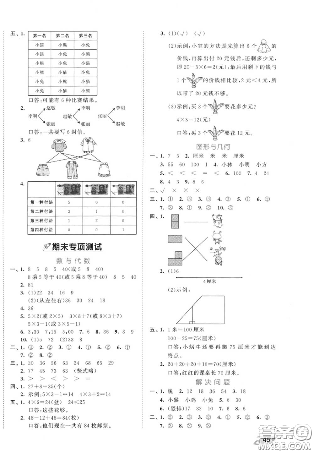 西安出版社曲一線2020秋小兒郎53全優(yōu)卷二年級數(shù)學上冊人教版答案