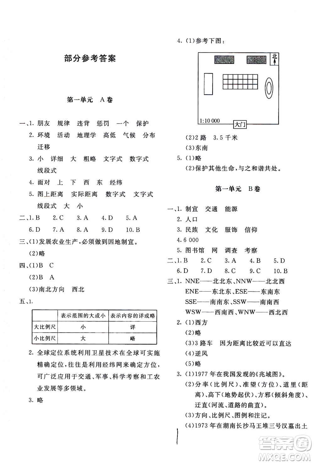 北京教育出版社2020年新課堂AB卷單元測試地理七年級上湖南教育版參考答案