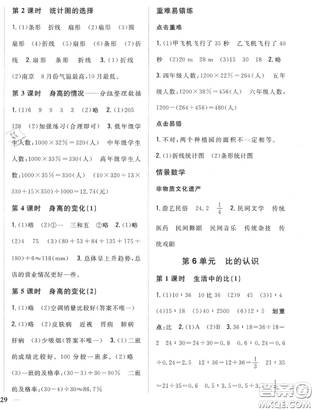 2020秋全科王同步課時練習六年級數(shù)學上冊北師版答案