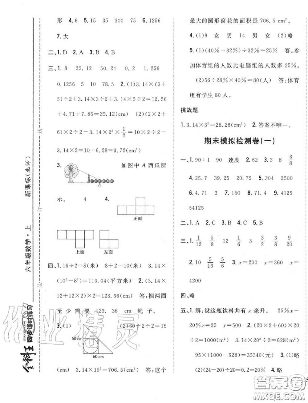 2020秋全科王同步課時練習六年級數(shù)學上冊北師版答案