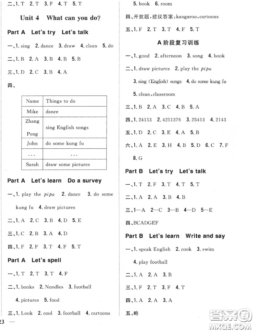 2020秋全科王同步課時練習(xí)五年級英語上冊人教版答案