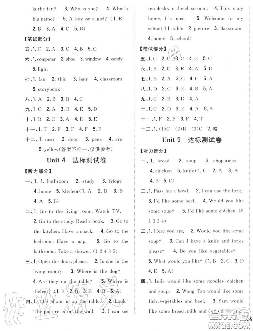2020秋全科王同步課時(shí)練習(xí)四年級(jí)英語上冊人教版答案