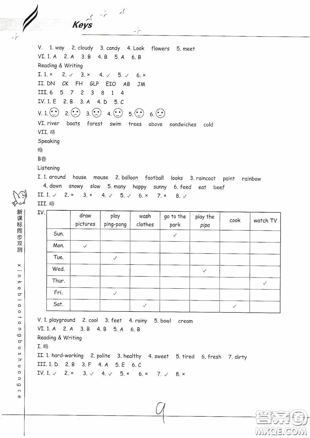 浙江教育出版社2020新課標(biāo)同步雙測小學(xué)英語五年級上冊答案