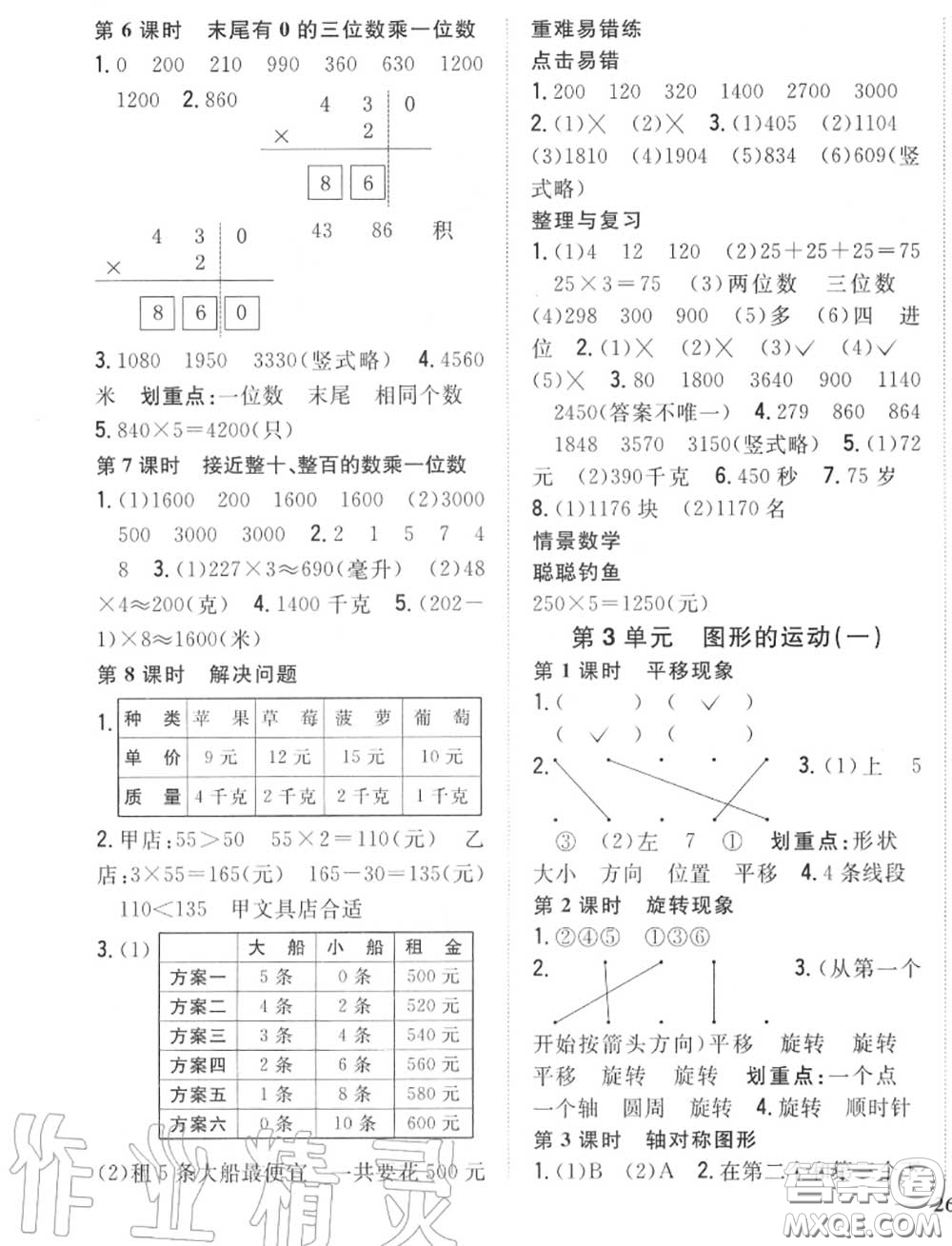 2020秋全科王同步課時(shí)練習(xí)三年級(jí)數(shù)學(xué)上冊(cè)冀教版答案