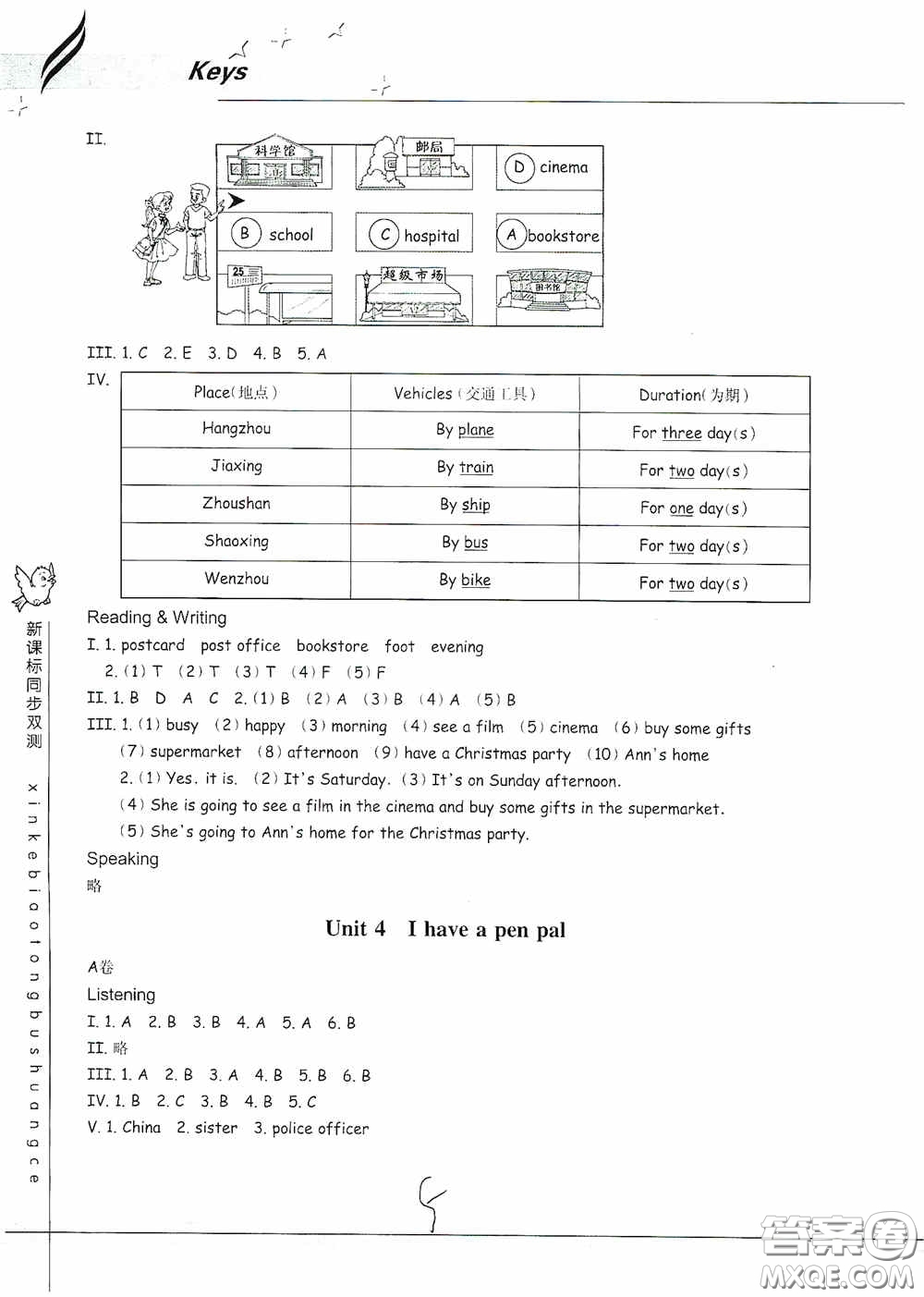 浙江教育出版社2020新課標(biāo)同步雙測(cè)小學(xué)英語(yǔ)六年級(jí)上冊(cè)答案
