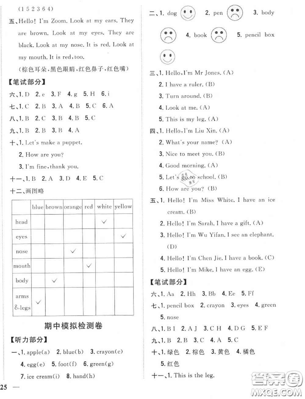 2020秋全科王同步課時練習(xí)三年級英語上冊人教版答案