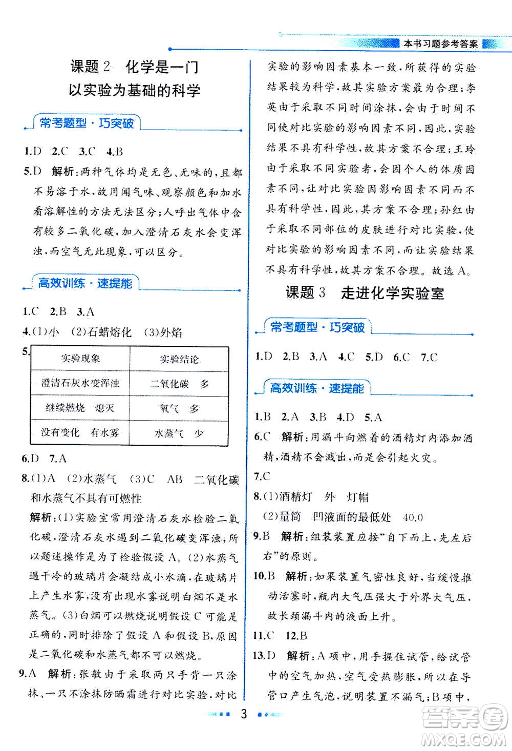 人民教育出版社2020年教材解讀化學(xué)九年級(jí)上冊(cè)人教版參考答案