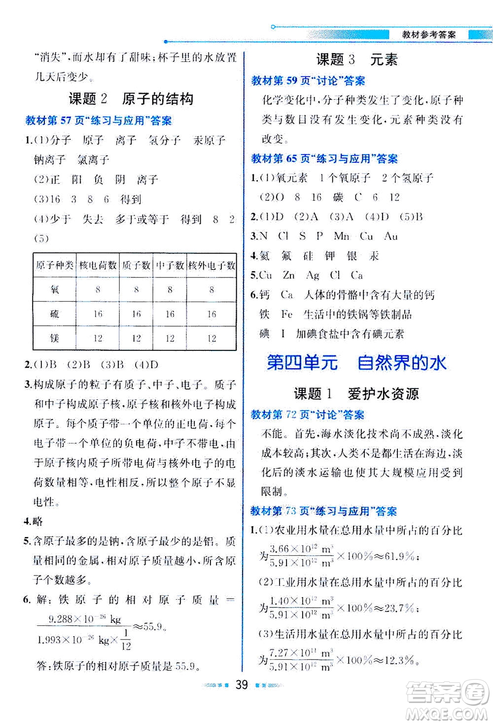 人民教育出版社2020年教材解讀化學(xué)九年級(jí)上冊(cè)人教版參考答案