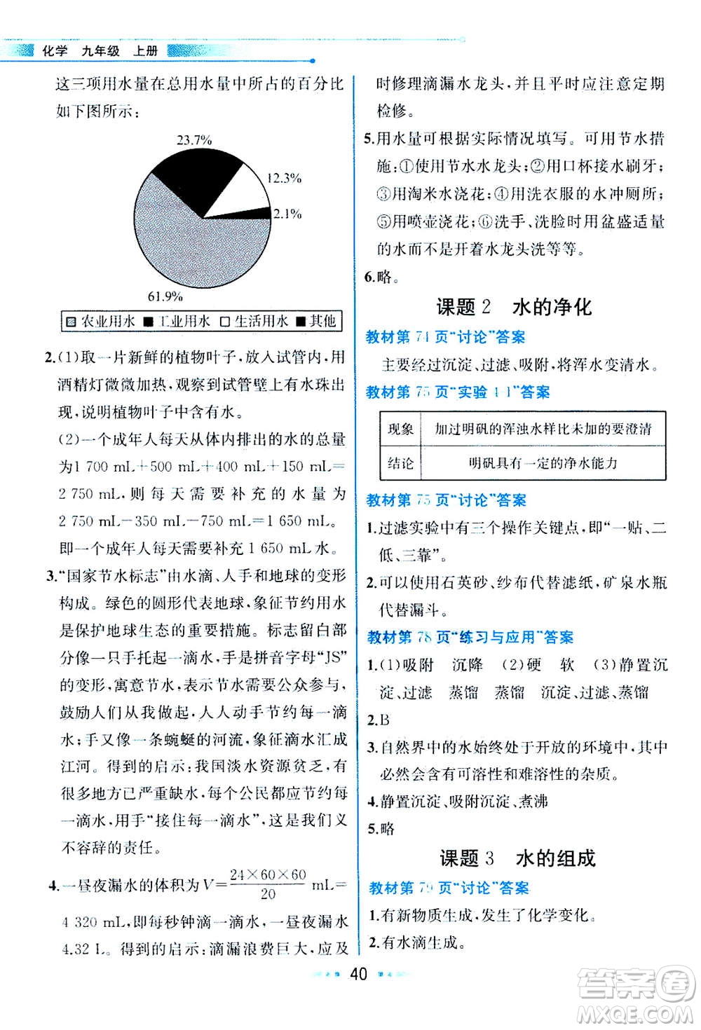 人民教育出版社2020年教材解讀化學(xué)九年級(jí)上冊(cè)人教版參考答案