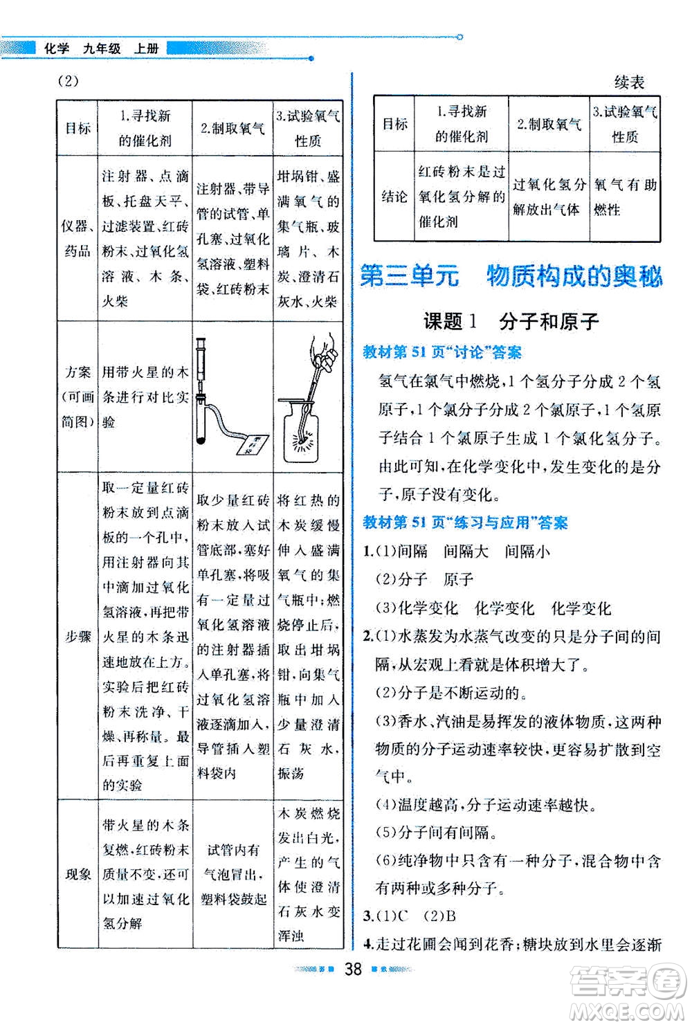 人民教育出版社2020年教材解讀化學(xué)九年級(jí)上冊(cè)人教版參考答案