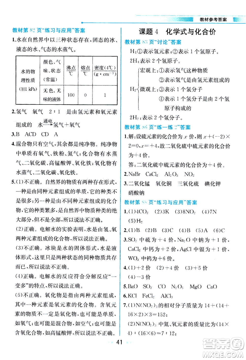 人民教育出版社2020年教材解讀化學(xué)九年級(jí)上冊(cè)人教版參考答案