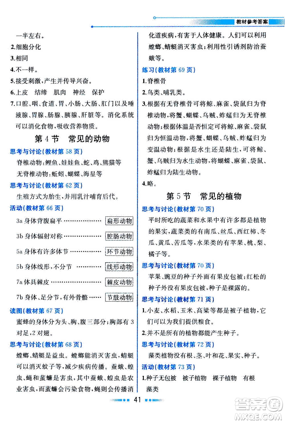 現(xiàn)在教育出版社2020年教材解讀科學(xué)七年級上冊ZJ浙教版參考答案