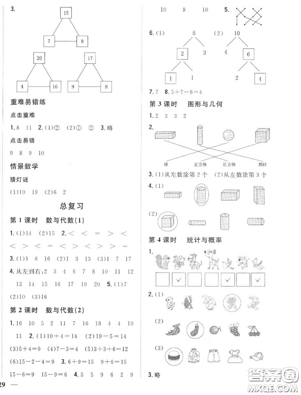 2020秋全科王同步課時(shí)練習(xí)一年級(jí)數(shù)學(xué)上冊(cè)冀教版答案