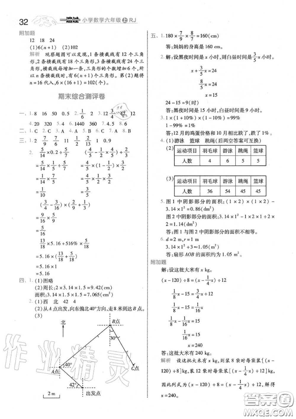 天星教育2020年秋一遍過小學(xué)數(shù)學(xué)六年級(jí)上冊(cè)人教版答案