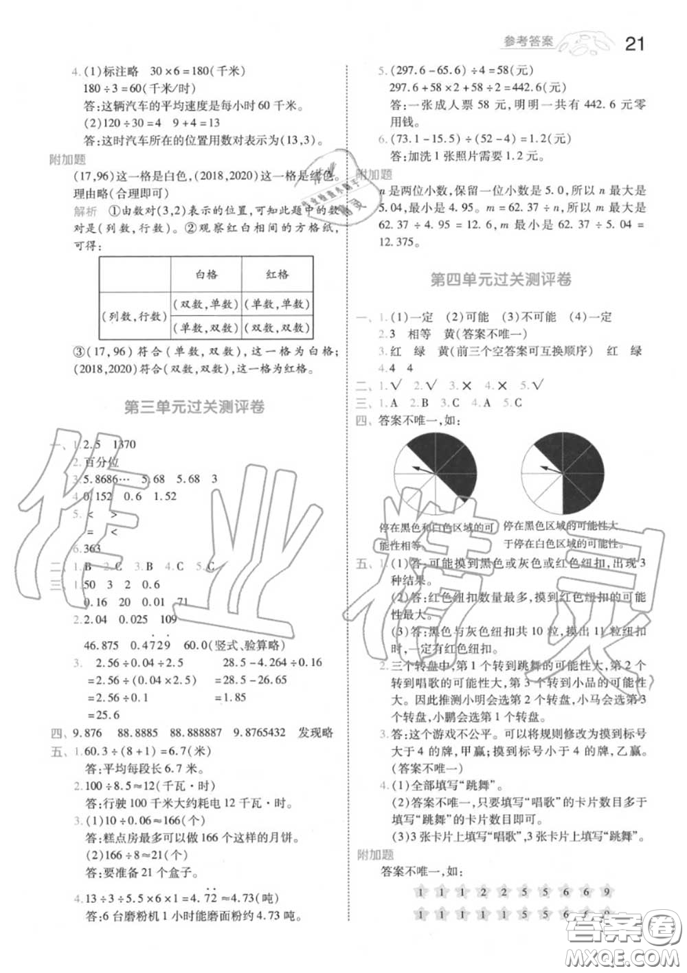 天星教育2020年秋一遍過小學數(shù)學五年級上冊人教版答案