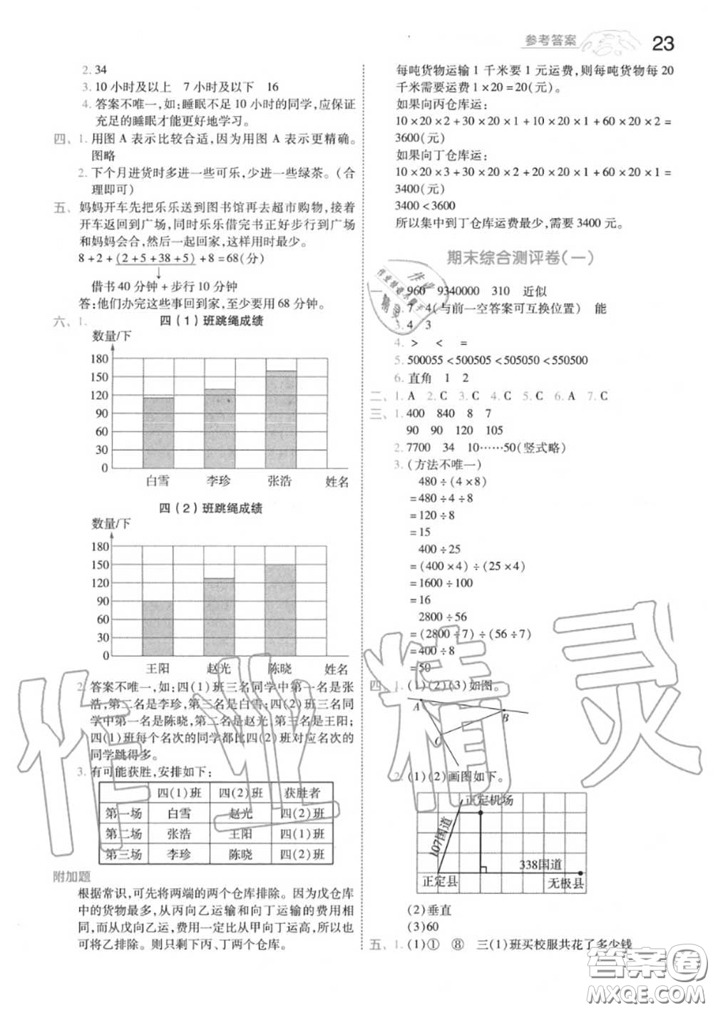 天星教育2020年秋一遍過小學數(shù)學四年級上冊人教版答案
