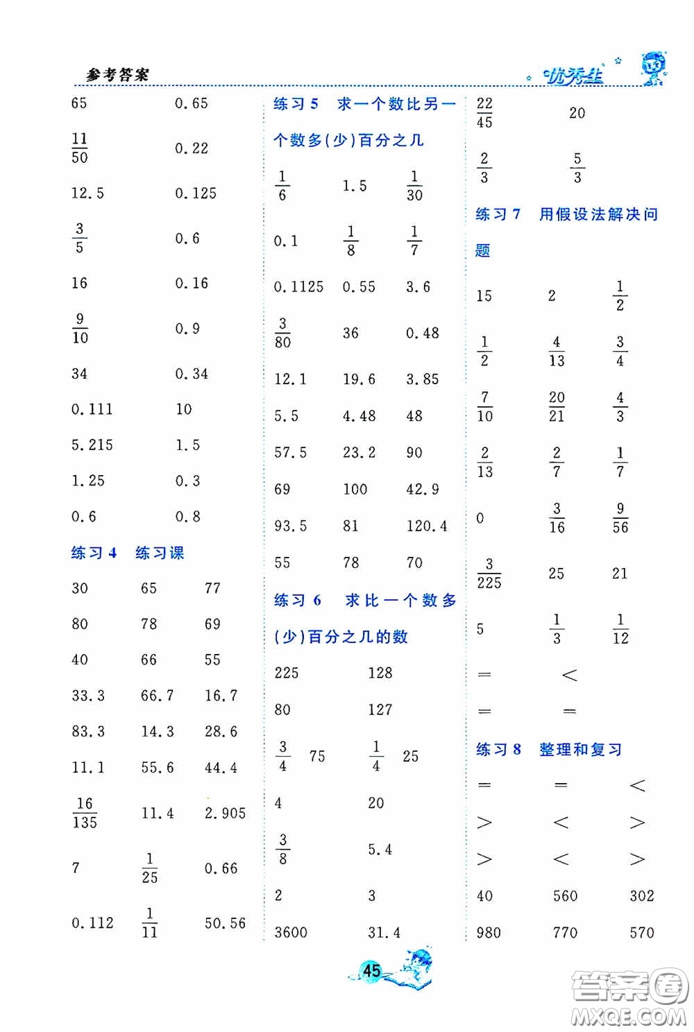 2020數(shù)法題解與達標訓練口算天天練六年級上冊人教課標版答案