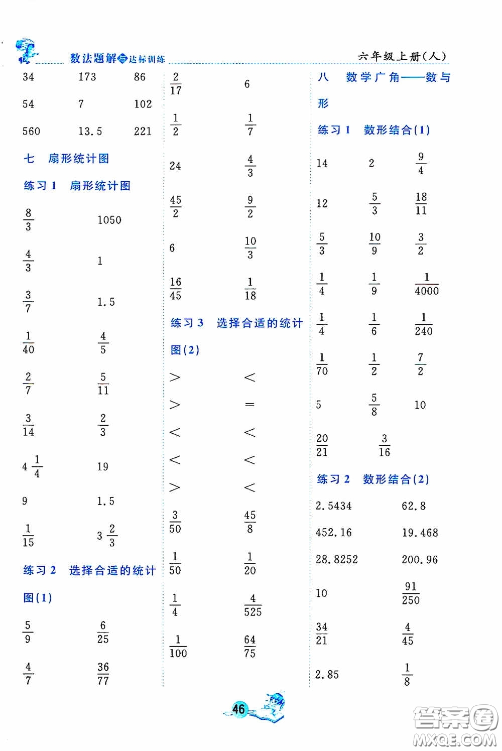 2020數(shù)法題解與達標訓練口算天天練六年級上冊人教課標版答案