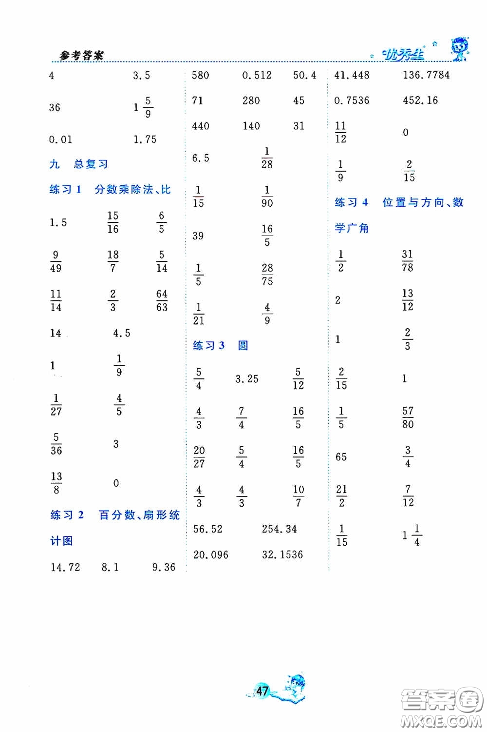 2020數(shù)法題解與達標訓練口算天天練六年級上冊人教課標版答案