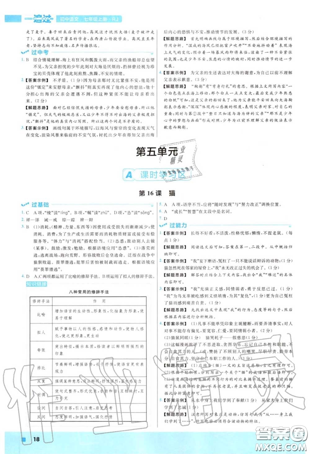 天星教育2020年秋一遍過(guò)初中語(yǔ)文七年級(jí)上冊(cè)人教版答案