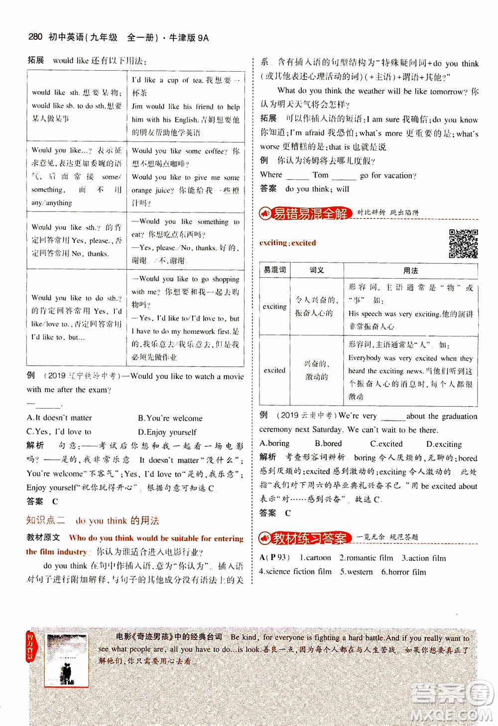 2021版初中同步5年中考3年模擬全解版初中英語九年級全一冊牛津版參考答案