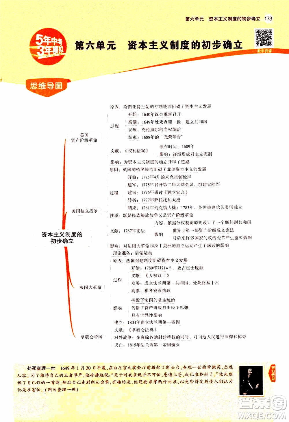 2021版初中同步5年中考3年模擬全解版初中歷史九年級上冊人教版參考答案