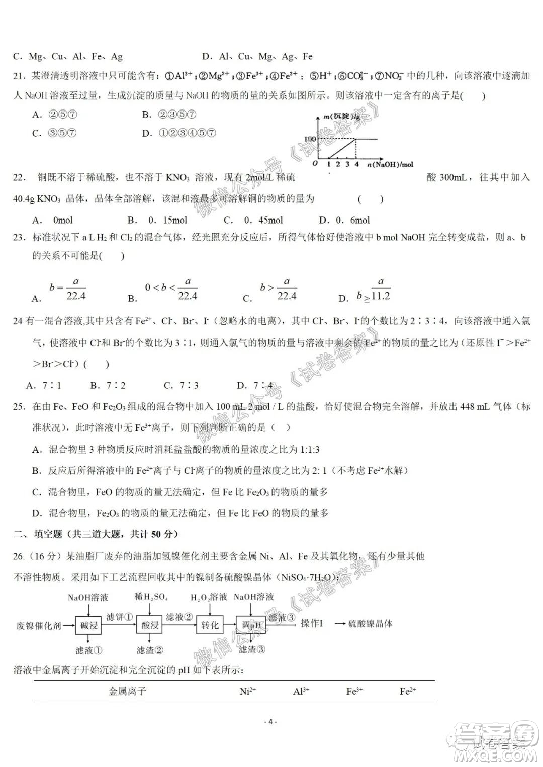 哈爾濱市第六中學2021屆開學階段性總結高三化學試題及答案