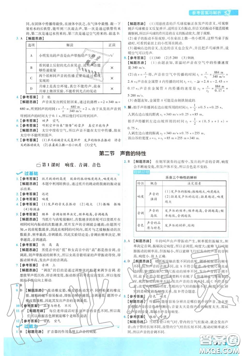 天星教育2020年秋一遍過初中物理八年級(jí)上冊(cè)滬科版答案