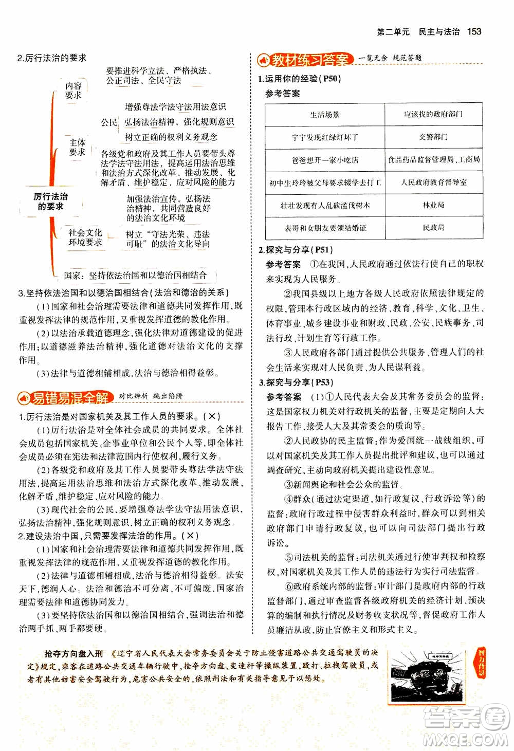 2021版初中同步5年中考3年模擬全解版初中道德與法治九年級上冊人教版參考答案