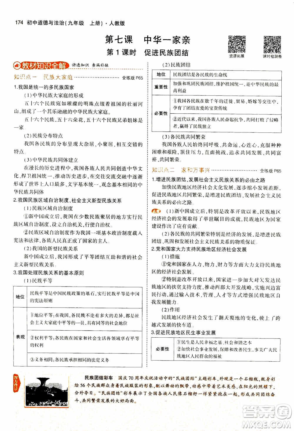 2021版初中同步5年中考3年模擬全解版初中道德與法治九年級上冊人教版參考答案