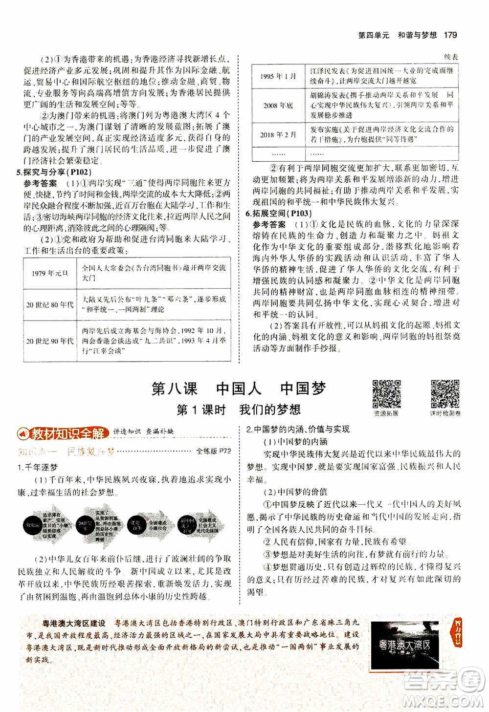 2021版初中同步5年中考3年模擬全解版初中道德與法治九年級上冊人教版參考答案