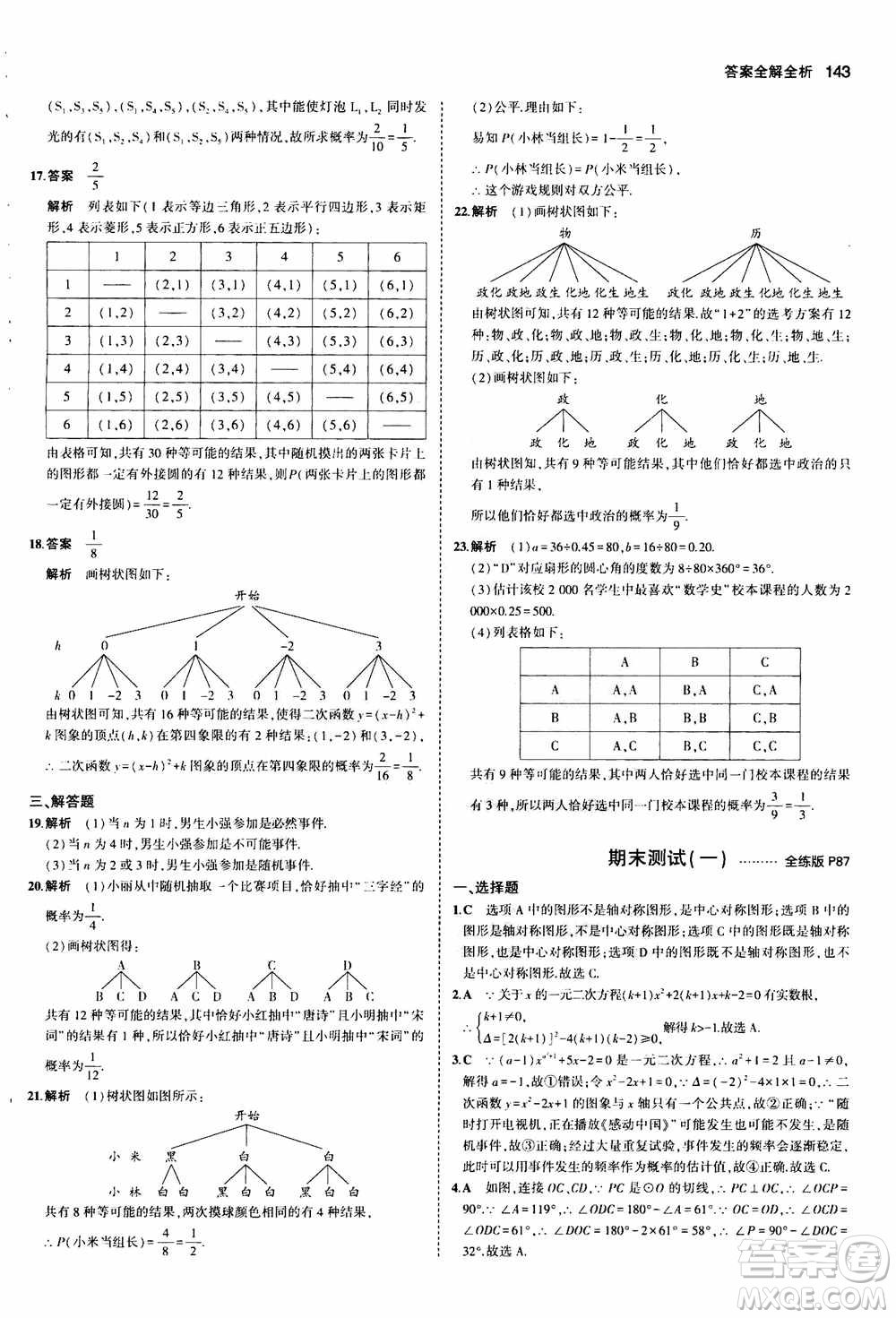 2021版初中同步5年中考3年模擬全練版初中數(shù)學(xué)九年級(jí)上冊(cè)人教版參考答案