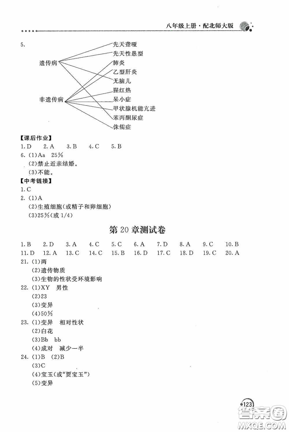北京教育出版社2020新課堂同步訓練八年級生物學上冊北師大版答案