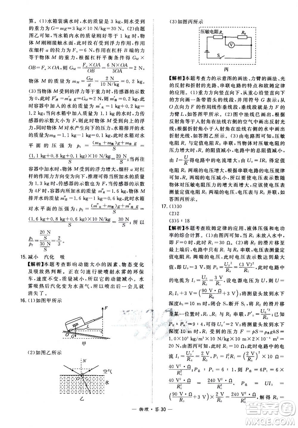 2021中考復(fù)習(xí)使用天利38套全國各省市中考真題常考基礎(chǔ)題物理參考答案
