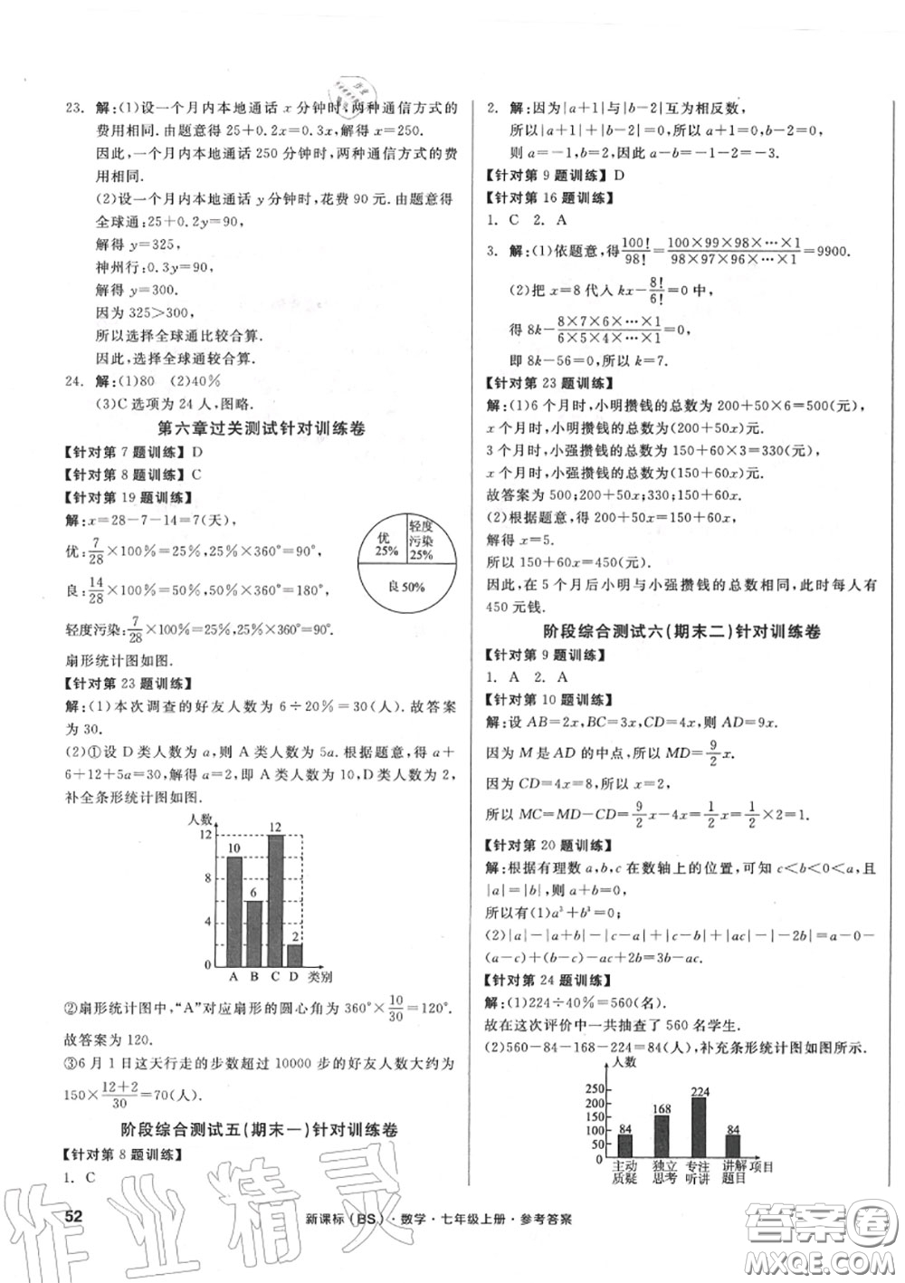 陽光出版社2020秋全品小復習七年級數學上冊北師版答案