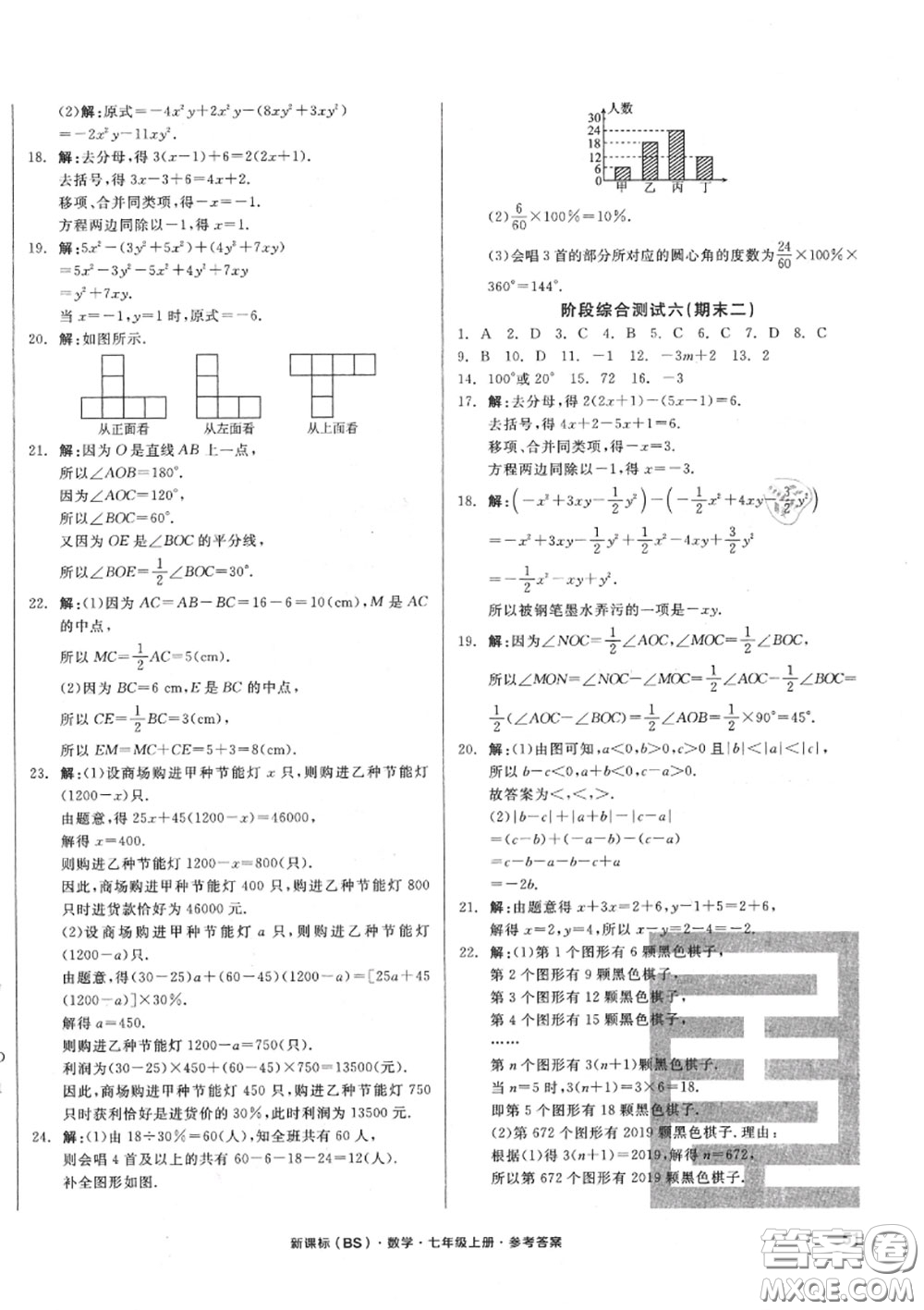 陽光出版社2020秋全品小復習七年級數學上冊北師版答案