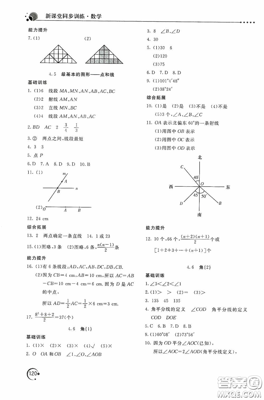 北京教育出版社2020新課堂同步訓練七年級數(shù)學上冊華東師大版答案