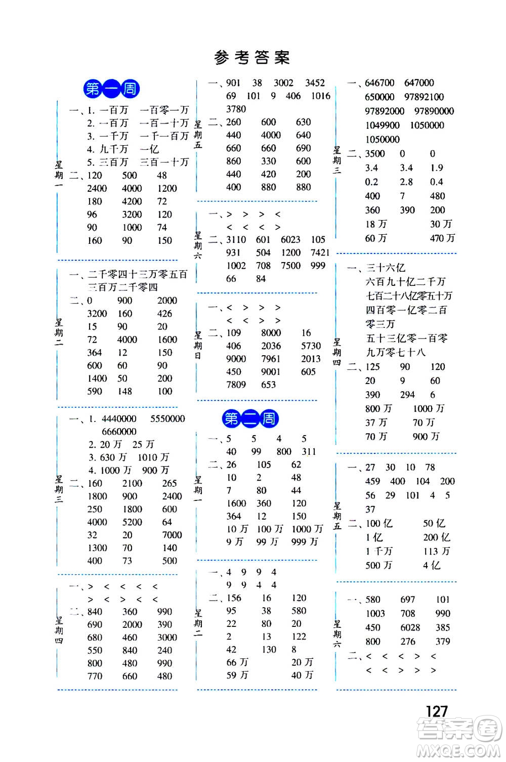 2020年經(jīng)綸學(xué)典口算達(dá)人四年級(jí)數(shù)學(xué)上冊(cè)RJ人教版答案